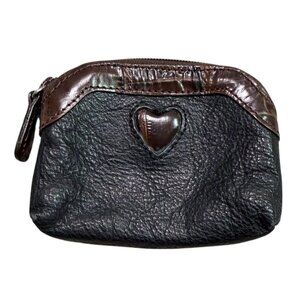 Brighton Leather Coin Purse Zip Pouch Black Brown Heart Detail